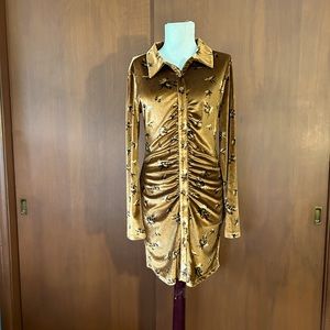 House of Harlow 1960 Gold Velvet Floral Dress NWT
